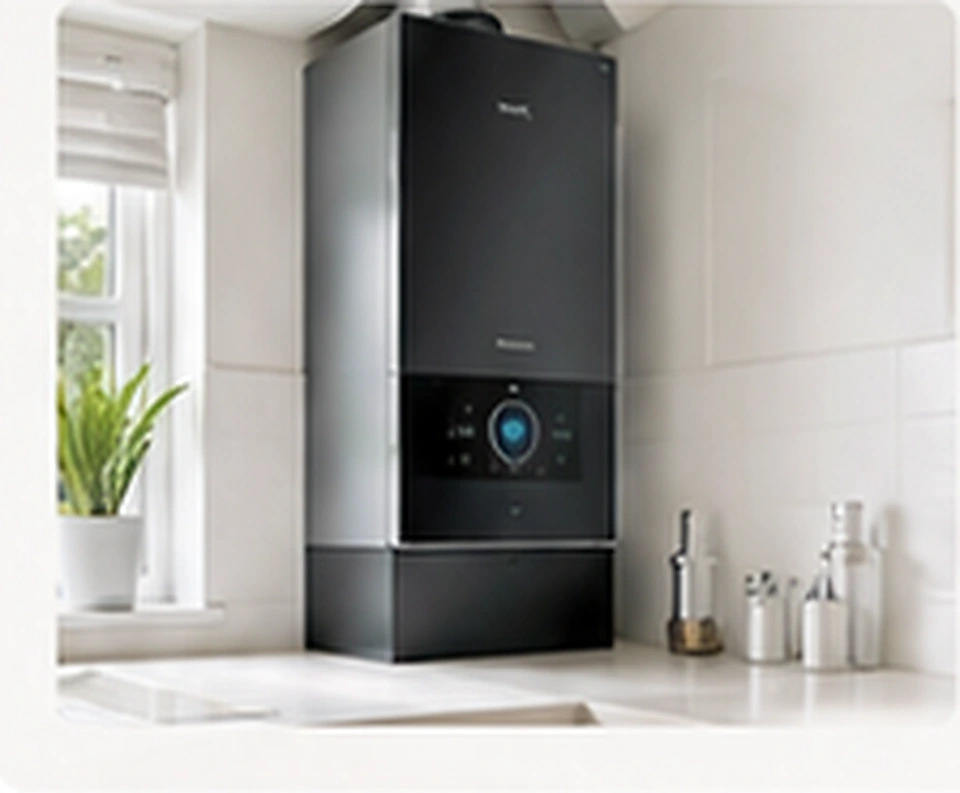 Online boiler quote and installation by Great Gas Ltd Modern wall mounted boiler installed in a bright West London kitchen